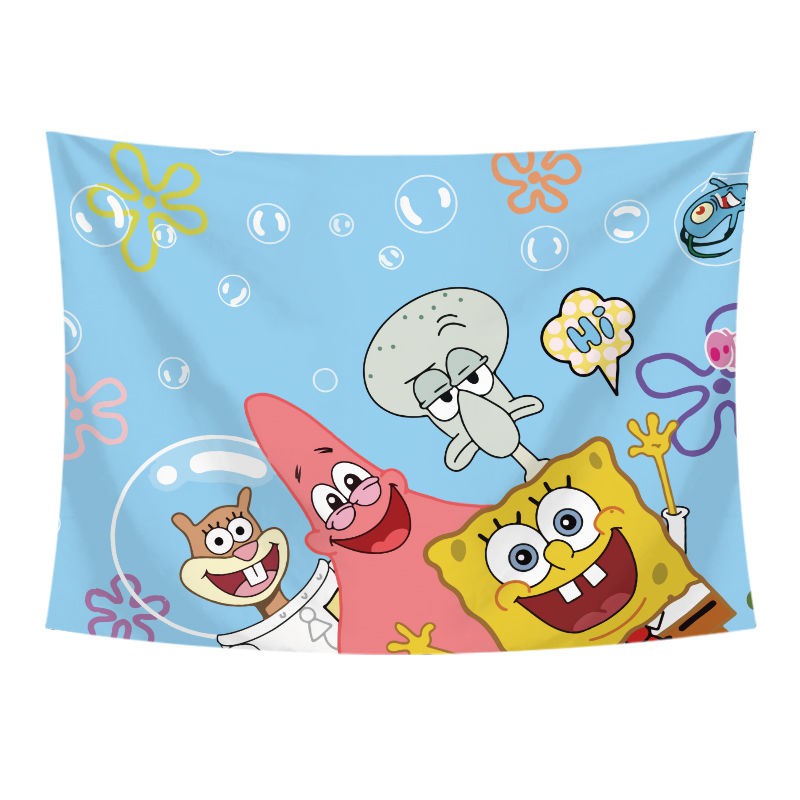 Lưới màu đỏ đầu giường Treo vải SpongeBob SquarePants Trang trí phòng Thảm ngủ Tập thể Cải tạo Nền Tranh dán tường