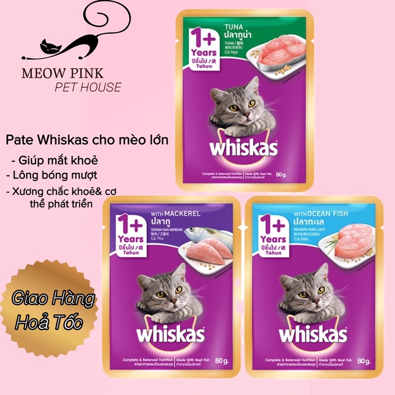 24 GÓI PATE WHISKAS MÈO LỚN ❤ Thức ăn ướt cho mèo gói 80gr