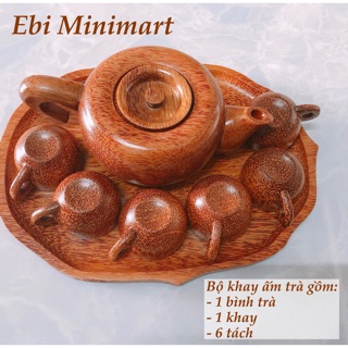 Bộ khay ấm trà gỗ dừa (có video)