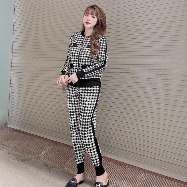 Bộ dạ ziczac hot hàng nhập shop Form đẹp, phối cúc ngọc bao sịn FreeSize dưới 58kg