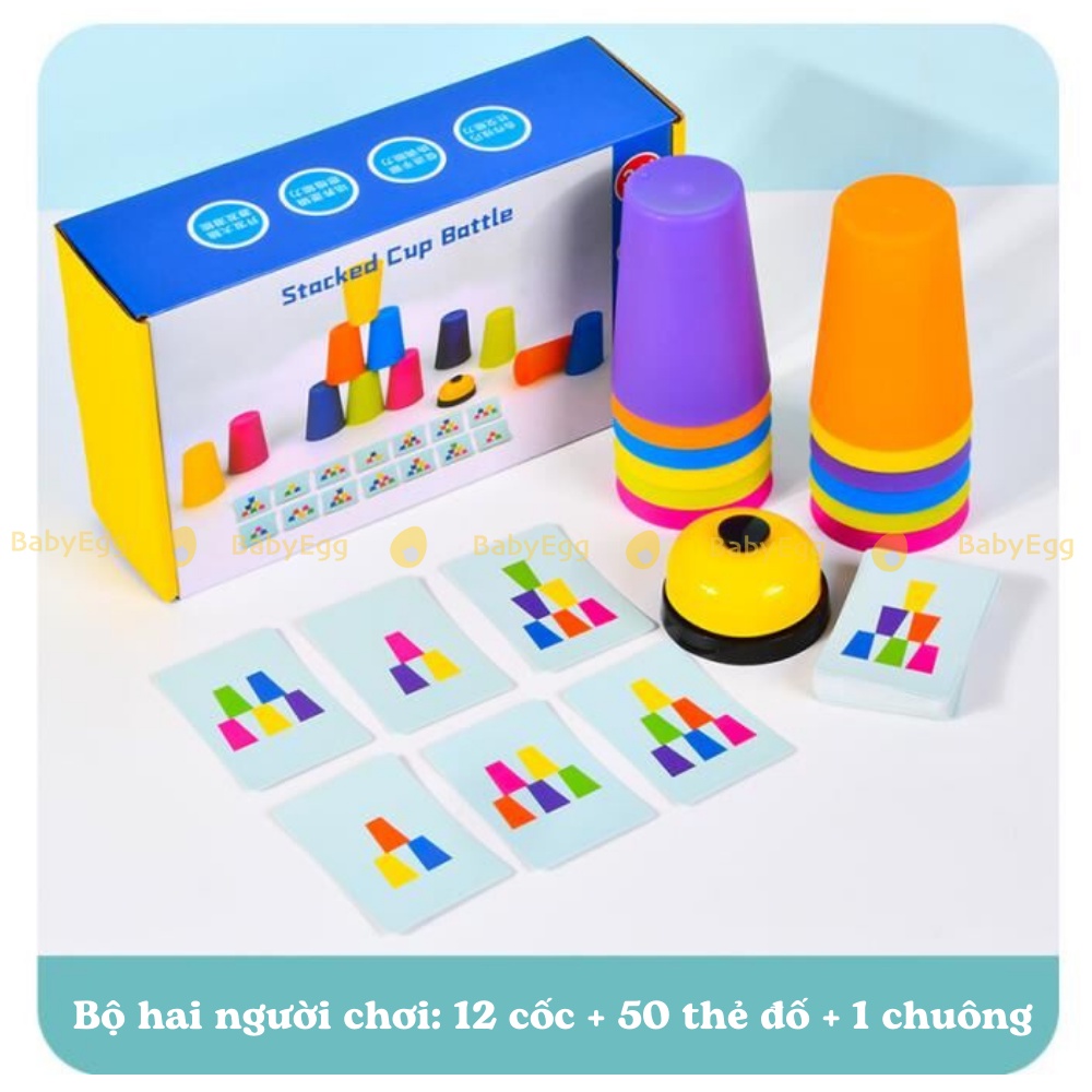 Bộ tháp xếp cốc - Stacked cup battle trò chơi boardgame nhóm cho bé trai bé gái 3 4 5 6 7 tuổi