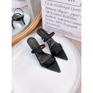 Sandal nữ cao gót mũi nhọn đen basic 7cm