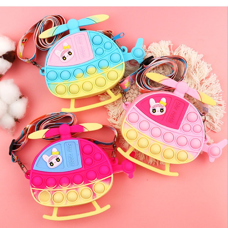 Túi pop it cho bé gái giá rẻ đeo chéo giảm căng thẳng bóp bong bóng hình máy bay siêu dễ thương Fullbaby 046
