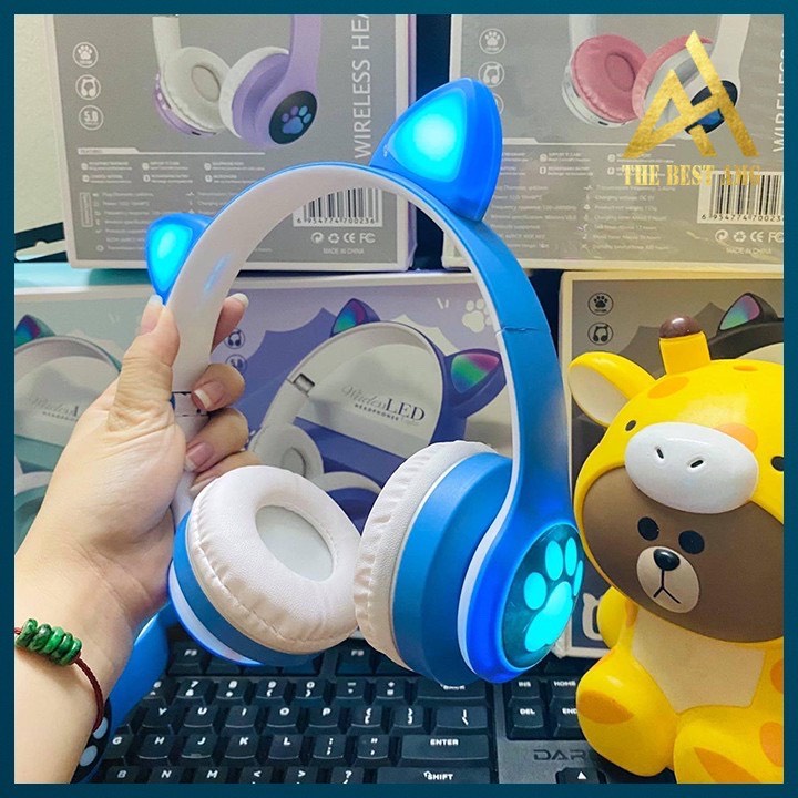 Tai Nghe Mèo Bluetooth Chụp Tai ,Headphone Stn-28 Dễ Thương Có Mic,Âm Bass Mạnh Mẽ Dung Lượng Pin Trâu[Bảo Hành 12tháng