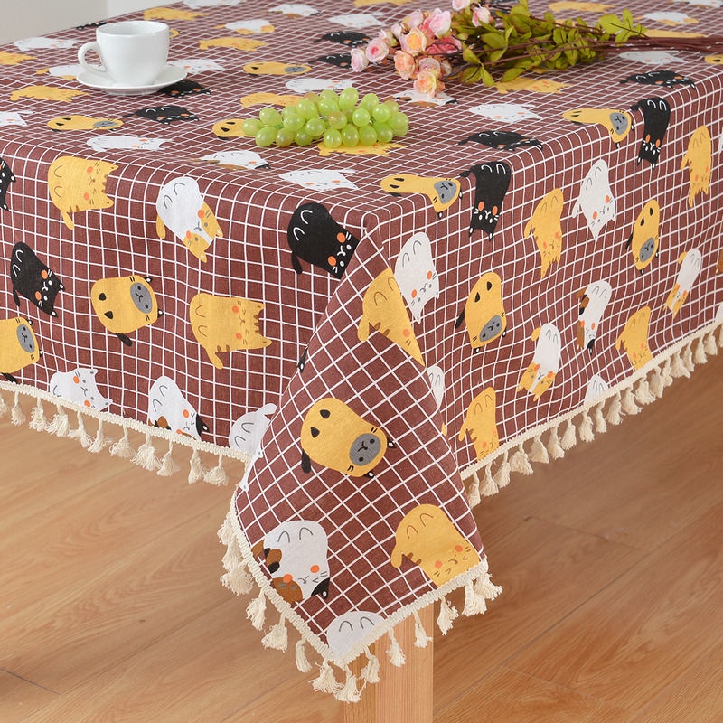 Khăn Trải Bàn Hình Chữ Nhật Bằng Vải Lanh Cotton Họa Tiết Hoa Tươi Mới
