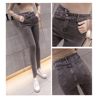 Quần jeans cạp cao eo lệch cá tính