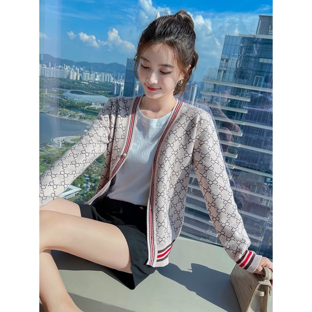 Áo cardigan len nữ khoác ngoài Quảng Châu cao cấp màu đen kaki zizac dệt kim thu đông phong cách Hàn Quốc AC29