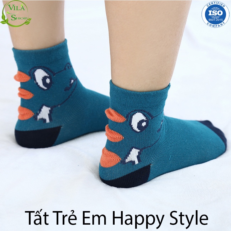 (Set 5 Đôi) Tất Cho Bé, Tất Trẻ Em Đủ Size Từ 1 Tuổi Đến 12 Tuổi, Tất Chống Trượt In Hình Khủng Long Ngộ Nghĩnh