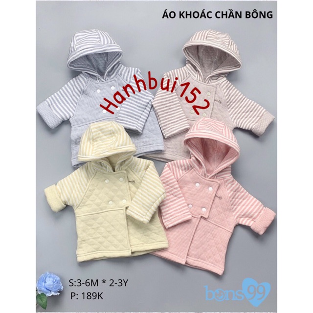 Bons99 - Áo khoác trần bông Bons99 cho bé từ 6-9/9-12/12-18/18-24/2-3y