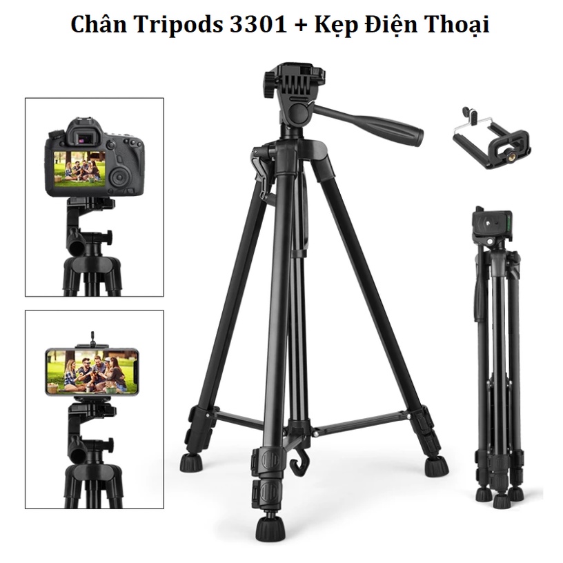 Chân Máy Ảnh Giá Đỡ Điện Thoại, Shop Tặng Remote Điều Khiển Từ Xa - Tripod 3301 - Chụp Ảnh - Quay Video - Tiktok