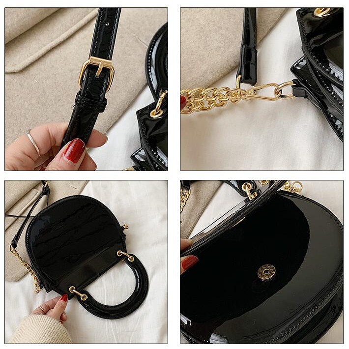 2020 new CK patent leather ladies handbag fashion trend messenger bag saddle bag