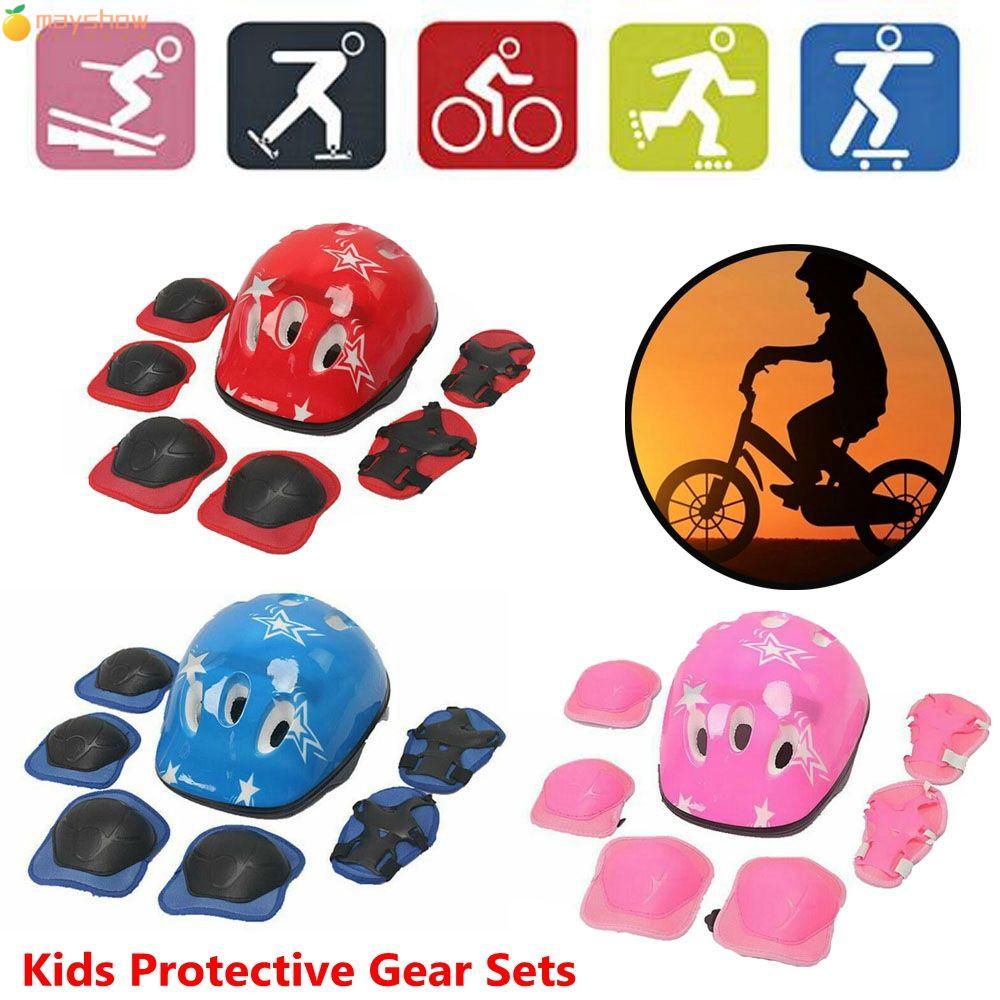 MAYSHOW 7Pcs/Set New Kid Helmet Boys & Girls Kids Knee Elbow Pad Set Kids Protective Gear Sets Blue Red Pink Protective Equipment Bike Safety Children's Sports Guard Set For Skate Cycling/Multicolor