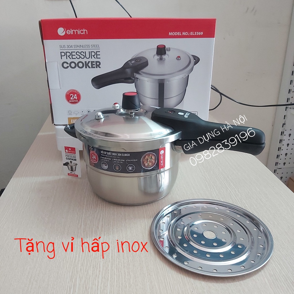 Nồi áp suất Elmich EL3369 4L EL3371 6L , Tặng vỉ hấp, 5 LỚP ĐÁY, NHẬP KHẨU SÉC