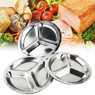 Khay Inox Tròn Chia 3 Ngăn 22/24/26cm Tiện Lợi