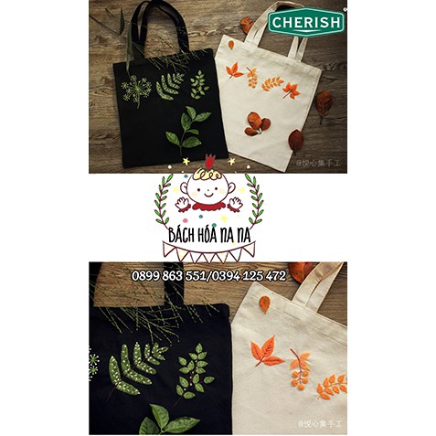 (Có sẵn) Combo Kit thêu tay trang trí DIY Bộ kit thêu Cherish túi tote Handmade (đã bao gồm khung thêu) Bách hóa Nana