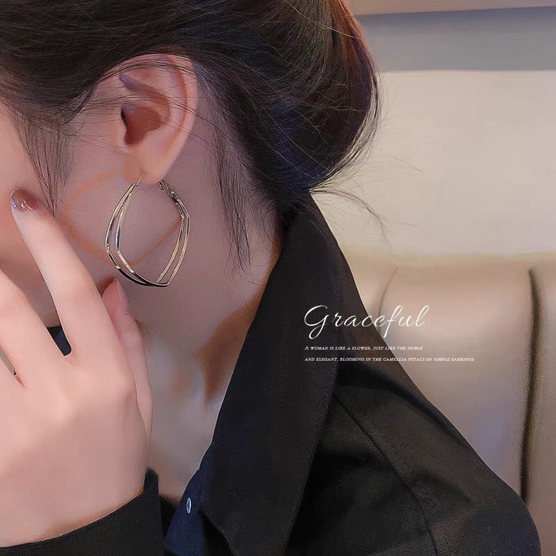 Khuyên tai vuông kép cá tính KT57