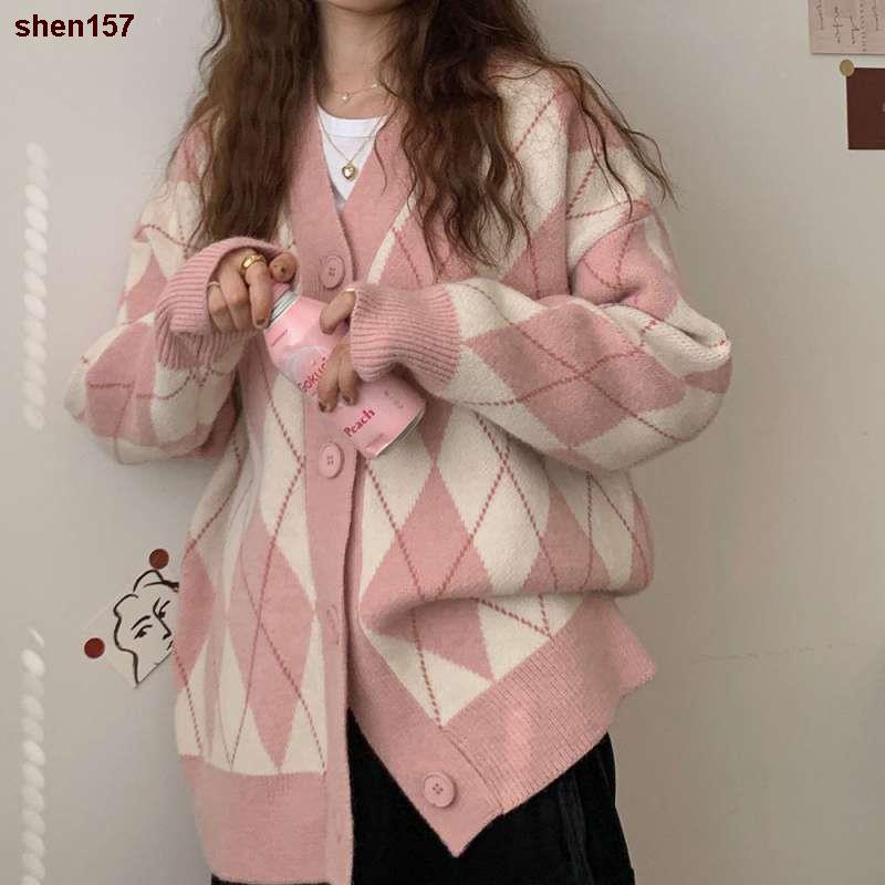 ❉▽shen157Áo khoác cardigan lông thỏ dáng rộng hoạ tiết kim cương áo khoác len phong cách Hàn Quốc