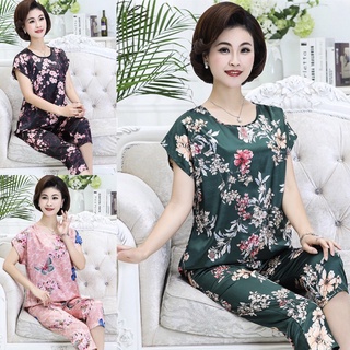 Đồ Bộ Nữ Trung Niên Cho Mẹ Quần Lửng Chất Vải Lụa Satin 👠 Bộ Đồ Ngủ Dành Cho Mẹ Độ Tuổi Trung Niên