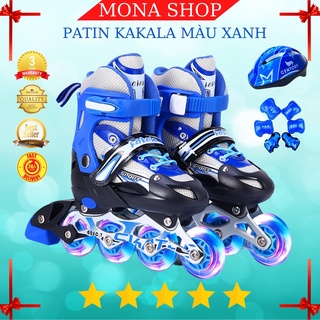 Giày patin trẻ em màu xanh sáng đèn chỉnh size giày trượt patin trẻ em siêu lướt siêu bền
