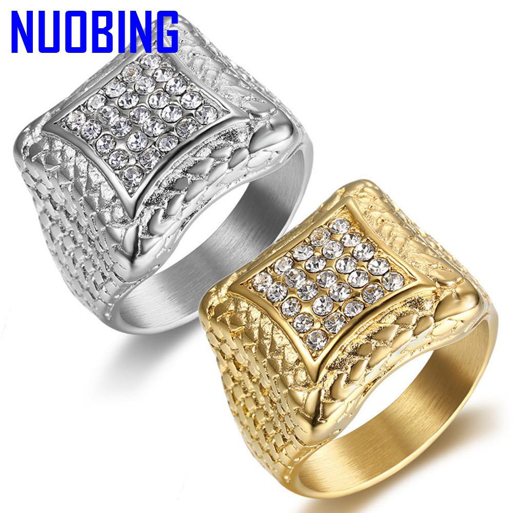 Nhẫn Đeo Tay Bằng Thép Titan Đính Đá Zircon Màu Vàng / Bạc / Trắng Thời Trang Cho Nam