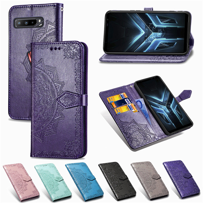 Bao Da Điện Thoại Nắp Lật Từ Tính Dập Nổi Họa Tiết Mandala Có Ngăn Đựng Thẻ Cho Asus ROG Phone 3 Asus ZS661KS