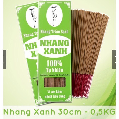 Nhang Xanh trầm hương 30cm hộp 500g (~500cây) 100% thiên nhiên, ít khói, dùng cả cho phòng máy lạnh – AN TOÀN CHO SỨC K