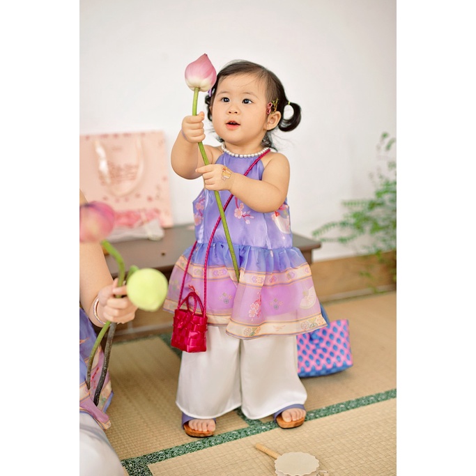 Sumire Store SET Áo yếm xòe organza Hoa Niên Ca BÉ - Tím