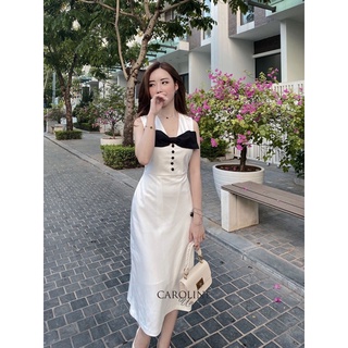 Váy dài nơ ngực khuy bọc