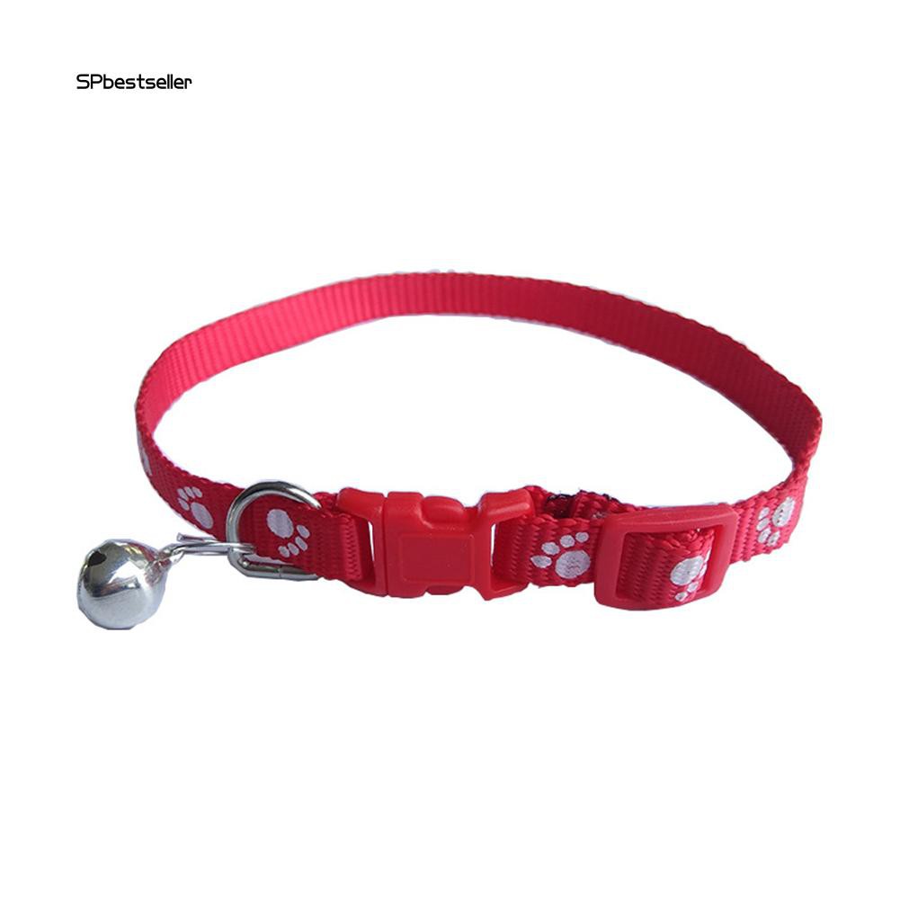 SPBS❤Fashion Dog Puppy Cat Kitten Buckle Paw Print Adjustable Pet Collar with Bell
