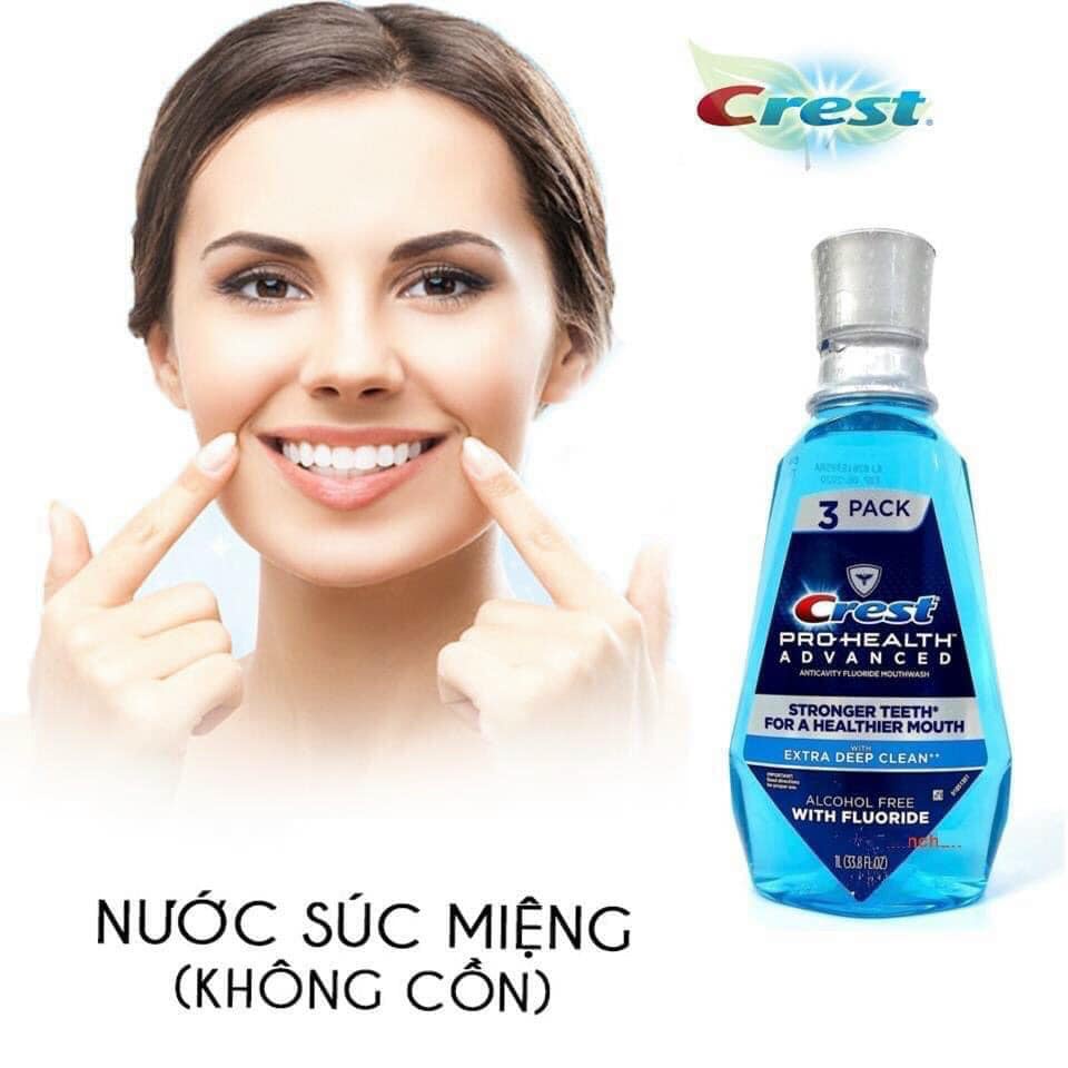 Nước súc Miệng Crest PRO Health Multi Protection Clean Mint 1 lit của Mỹ (Màu Xanh) -  Làm sạch răng và nướu