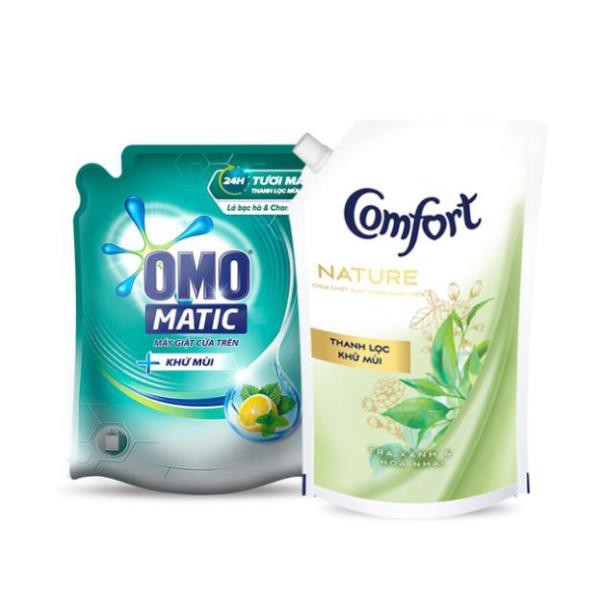 Combo thanh lọc khử mùi từ nước giặt OMO Matic 2.3kg và nước xả Comfort 1.5L