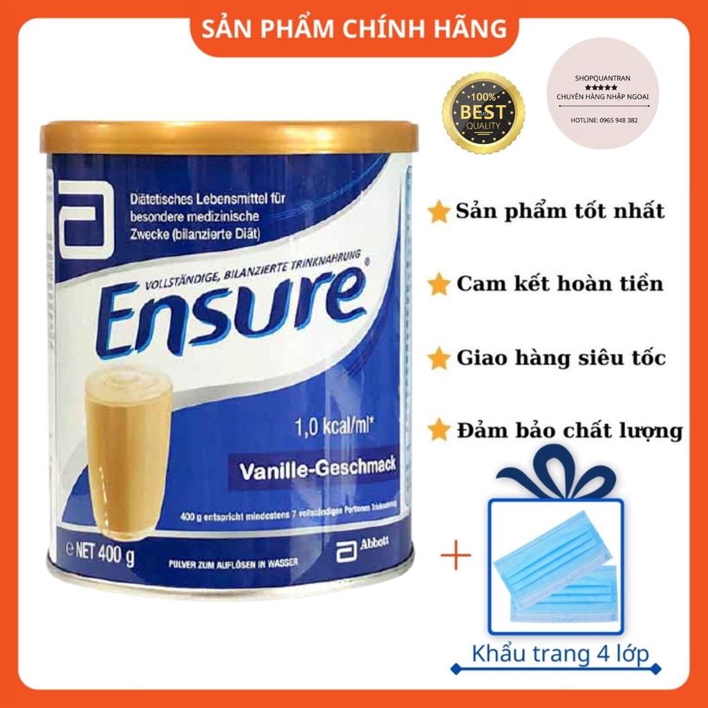 Sữa Ensure Đức 400G (Date Mới T9/2023) Hương Vanila Chính Hãng Giá Tốt