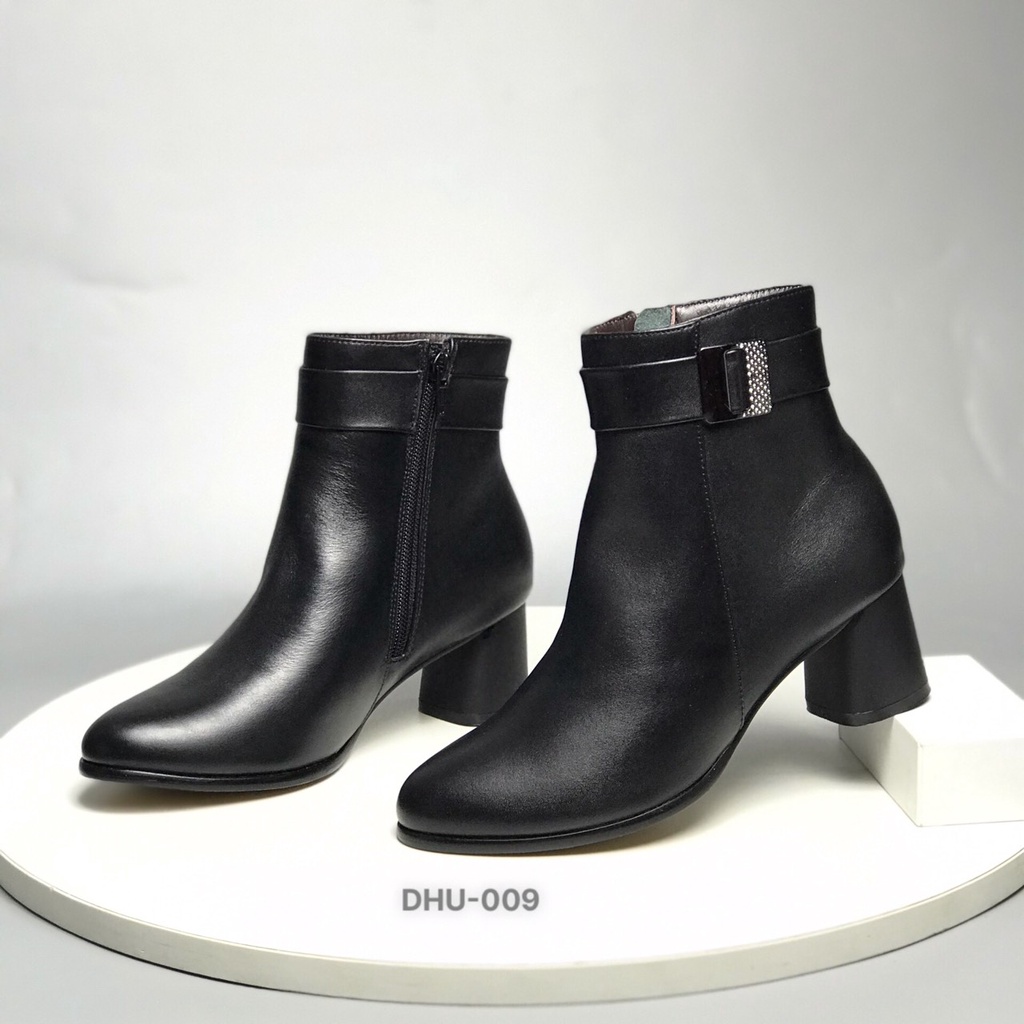 Giày bốt thời trang nữ BQ ❤️FREESHIP❤️ Boots công sở made in Việt Nam da bò kéo khóa gót trụ 5p sang trọng DHU-009