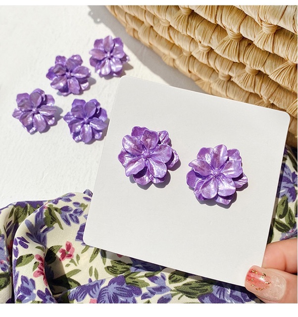 Hoa tai bông hoa màu tím và trắng Khuyên tai phong cách hàn quốc
