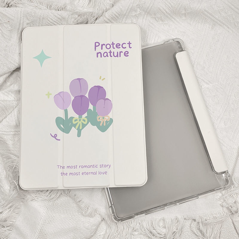 Bao Da Máy Tính Bảng In Họa Tiết Hoa Tulip Có Giá Đỡ Cho Ipad Pro 10.5'' 11'' 12.9'' 2018 2020 2021 Mini 1/2/3/4/5/6 Air 1/2/3/Trii Air 5
