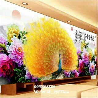 Tranh thêu chữ thập chim công khổ lớn kt 201×75