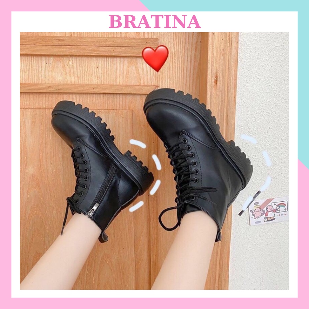 Giày boot nữ cổ cao cao gót 5 cm big size chiến binh ulzzang BRATINA GD003