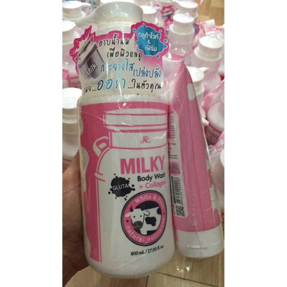 [ Chính Hãng ] [Shopee trợ giá] Sữa tắm con bò Gluta Milky Thái Lan 800ml tặng sữa rửa mặt