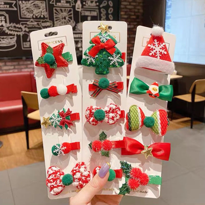 Set 5 KẸP TÓC NOEL nhiều mẫu đáng yêu cho bé, kẹp tóc