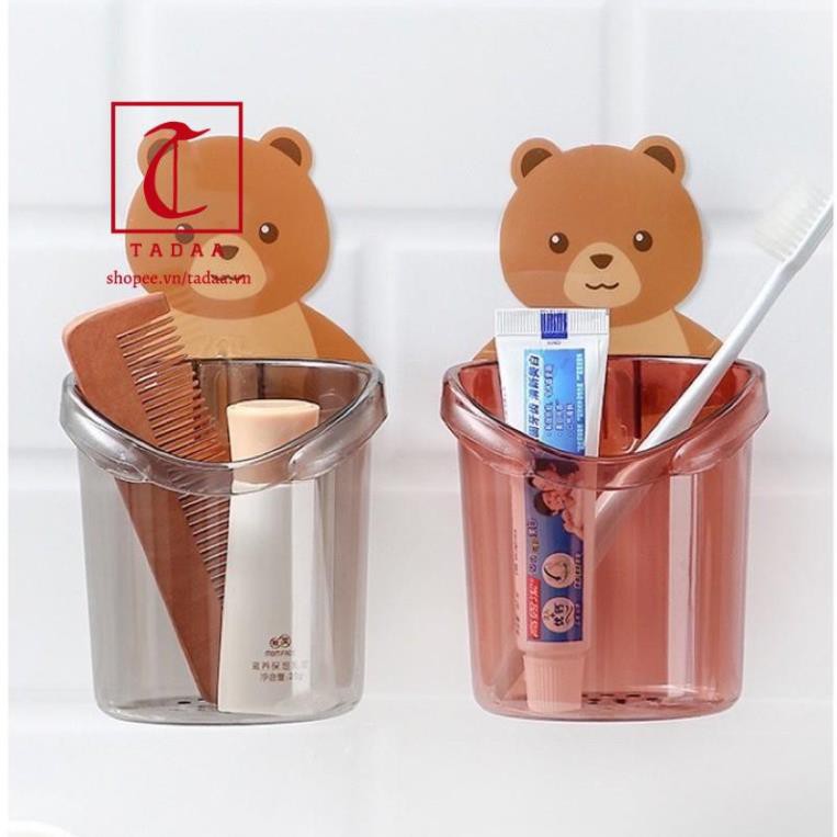 Cốc gấu dán tường để bàn chải đánh răng hình gấu có lỗ thoát nước tiện lợi