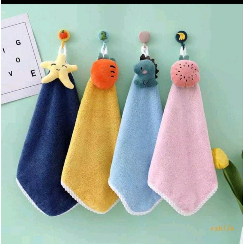 Khăn lau tay lông cừu cao cấp mền mại thấm nước, không dụng lông hình trái cây động vật rễ thương