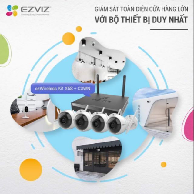 Trọn bộ KIT CAMERA WIFI EZVIZ [gồm: 1 đầu ghi hình 4 kênh và 4 camera C3WN 2.0MP](Hàng hãng)