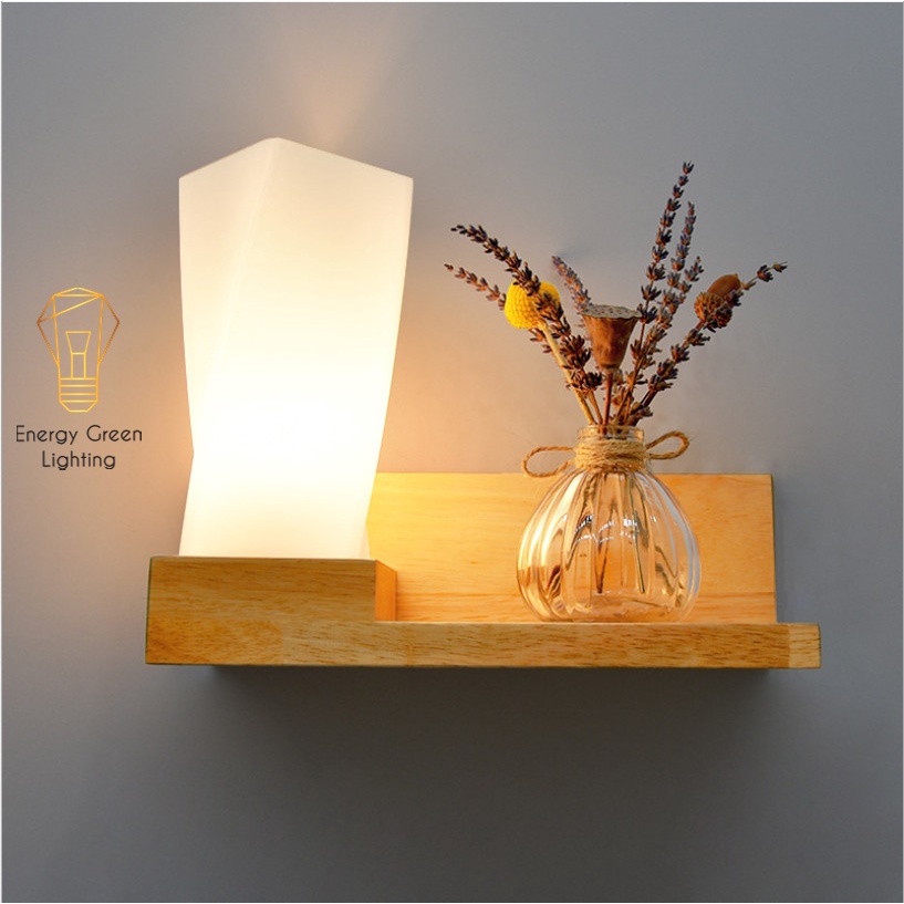 Đèn Tường Energy Green Lighting Kệ Gỗ Chao Thủy Tinh Hiện Đại DT-3024 - Trang Trí Căn Phòng - Đã Bao Gồm Bóng LED