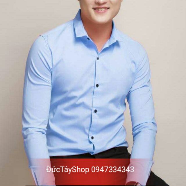 Sơ mi xanh nước biển ghi cao cấp không xù . không nhăn. Không bám bụi. Chuẩn soái ca