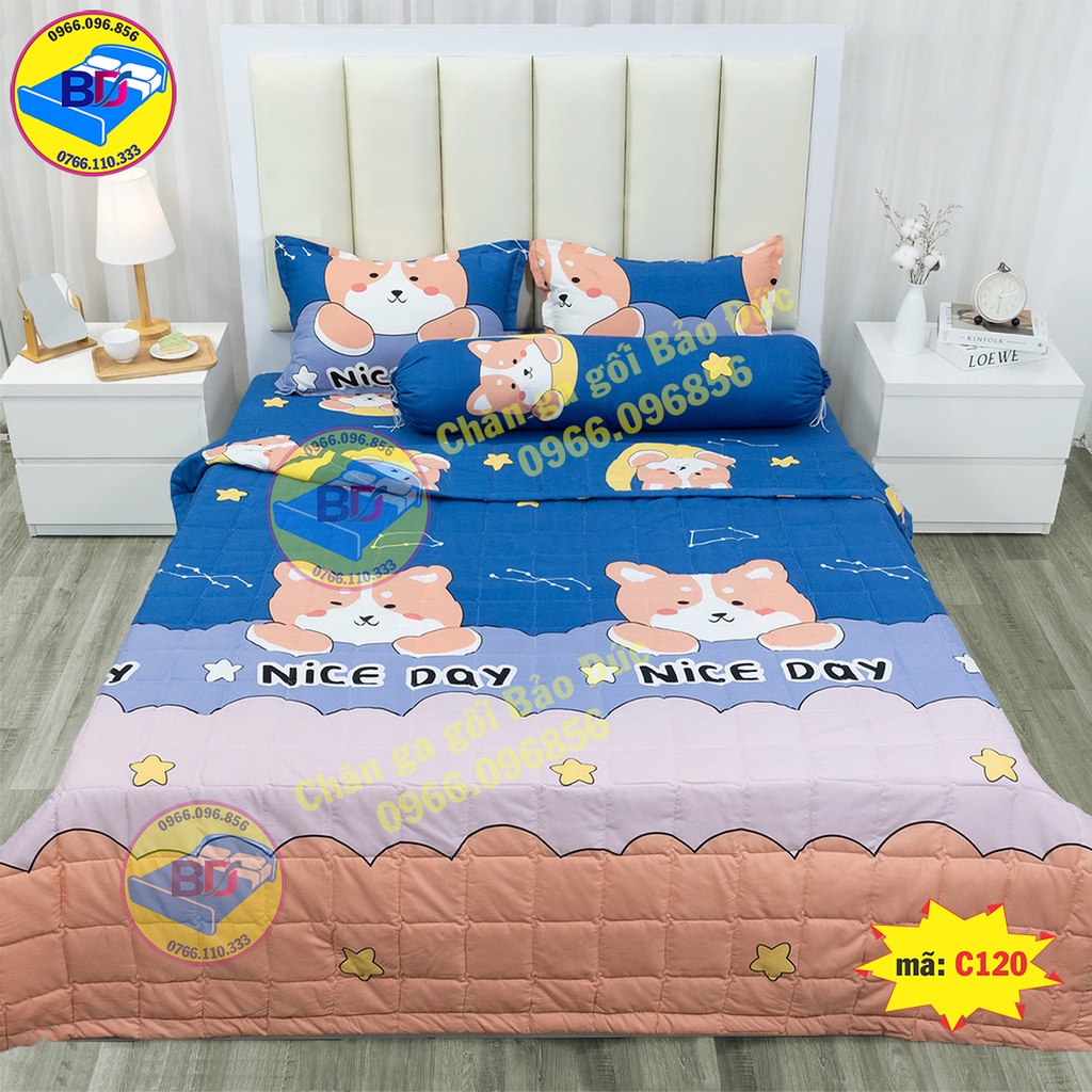 Bộ chăn ga gối sét hè 5 món chăn hè trần bông cao cấp