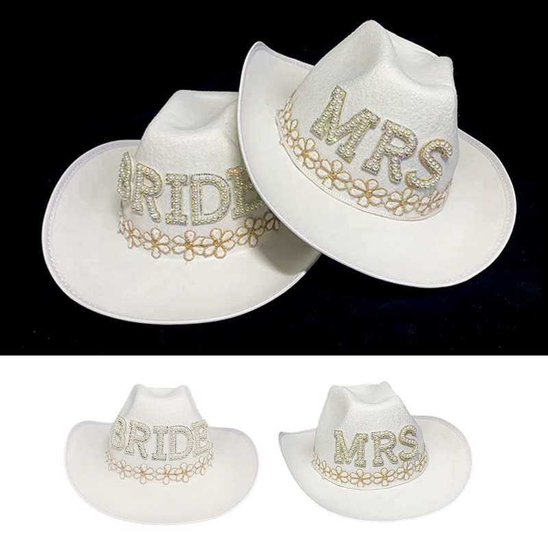 Brroa Mũ Fedora Đính Đá Chữ BRIDE / MRS Lấp Lánh Phong Cách Phương Tây Cho Cô Dâu / Chụp Ảnh