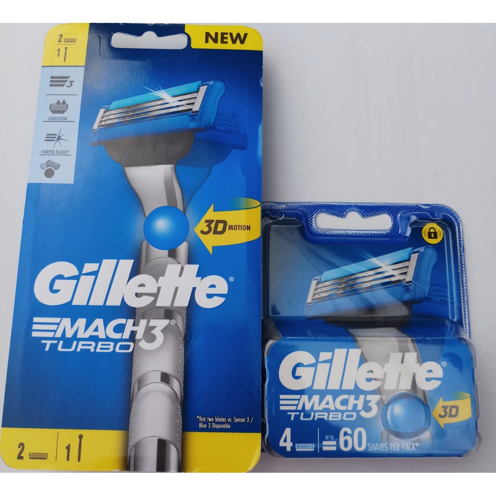 Bộ dao cạo râu 3 lưỡi Gillette Mach 3 Turbo 3D (1 tay cầm và 6 đầu cạo)