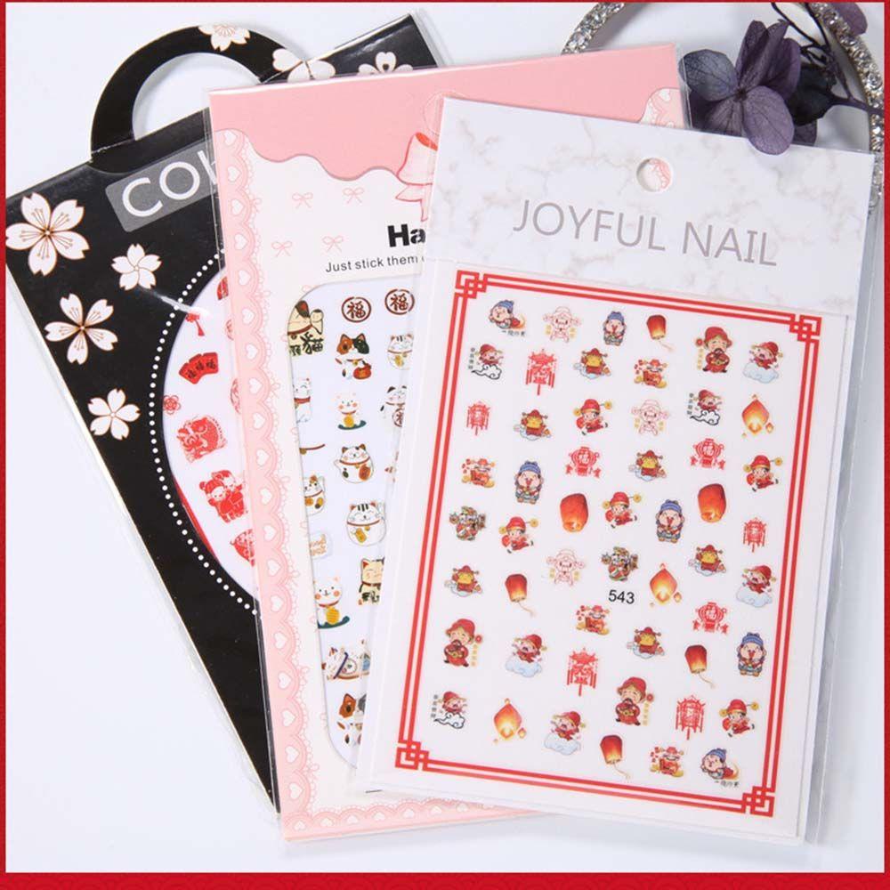 Miếng Dán Trang Trí Móng Tay Mừng Năm Mới 2022 Thiết Kế Hình Mèo May Mắn Phong Cách Trung Hoa|Đề Can Dán Trang Trí Móng Tay In Chữ Ingot God of Giàu Có DIY