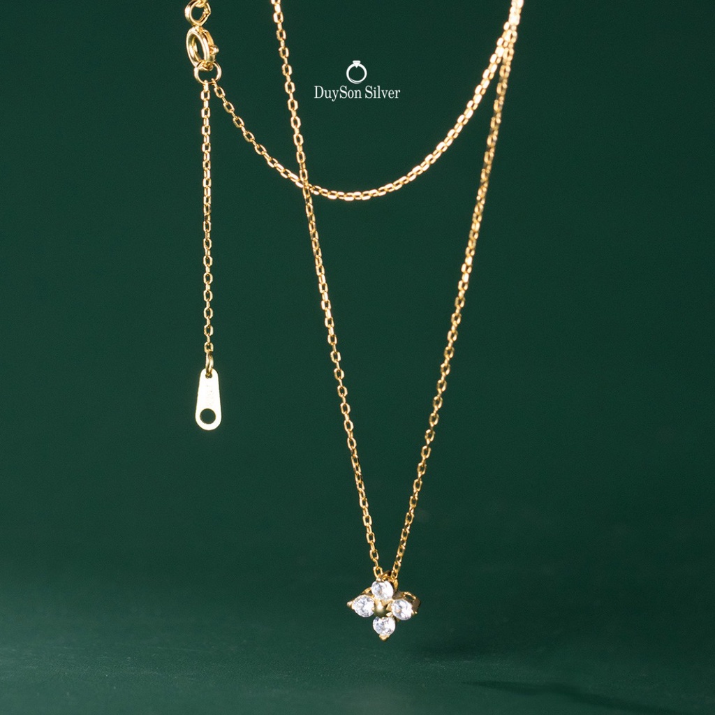 Dây chuyền bạc nữ cỏ 4 lá đính đá DUYSON SILVER, vòng cổ nữ bạc Ý 925 mạ vàng 14k cao cấp [DCXK15]