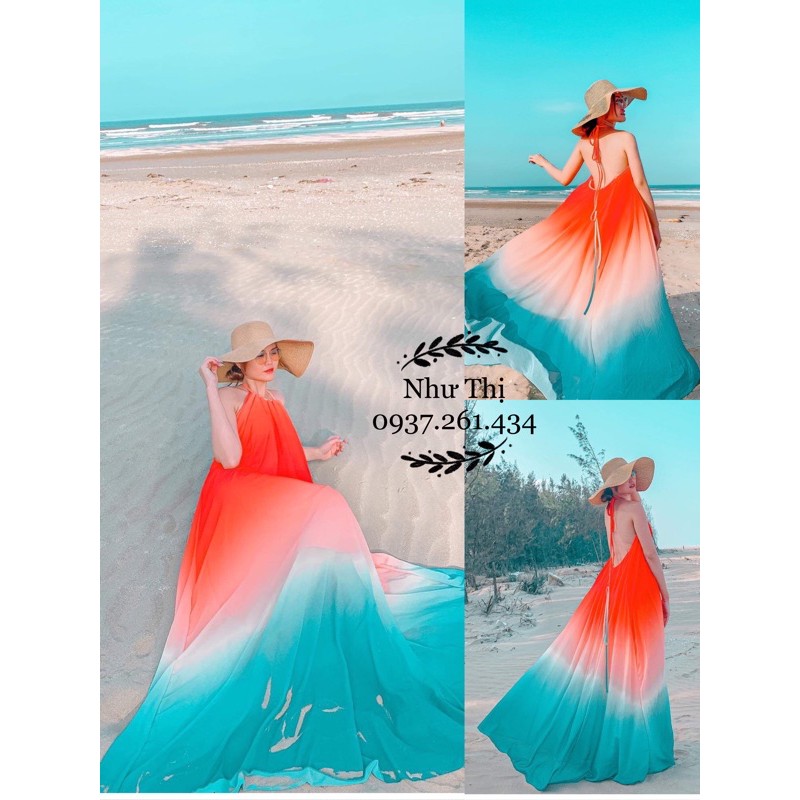 (miễn phí chỉnh váy) đầm maxi ombre yếm hở lưng maxi màu loang dài đi biển du lịch chụp ảnh sống ảo giá rẻ | BigBuy360 - bigbuy360.vn